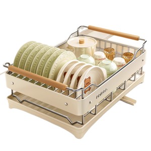 Kitchen Metal Creamy Style Non-Folding <b>Dish</b> Bowl Storage <b>Rack</b> Shelving Unit Multi-Functional Countertop Draining <b>Rack</b> Holder - Product Image 2