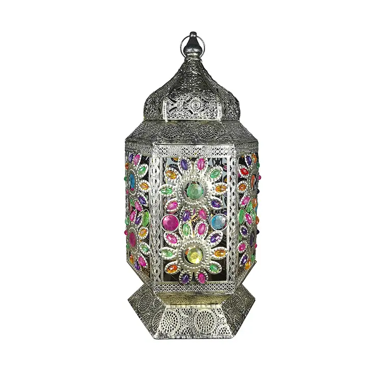Boho Dekorasi Berwarna Buatan Tangan Antik Lentera Maroko Lampu Meja Besi Dekorasi Rumah Lilin Lentera Cahaya Lantai Dalam Ruangan