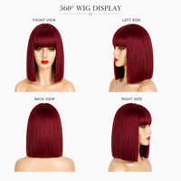 Perruque synthétique courte rouge bordeaux de 12 pouces avec frange, résistante à la chaleur, pour femmes, mode, cosplay, usage quotidien, perruque complète, vente en gros