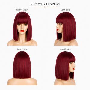 Peluca sintética corta tipo bob de 12 pulgadas, color rojo vino, con flequillo, resistente al calor, para mujer, moda, <span class=keywords><strong>cosplay</strong></span>, uso diario, peluca completa, venta al por mayor - Product Image 4