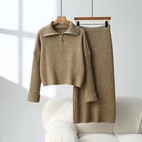 Ensemble robe pull col roulé minimaliste pour femme en polaire épaisse et douce avec fermeture éclair et grand revers, manches longues, collection automne-hiver Kof