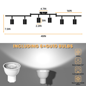 Spot LED de plafond à 6 voies avec 6 ampoules GU10, têtes rotatives, luminaire de plafond moderne pour cuisine, salon, couloir - Product Image 4