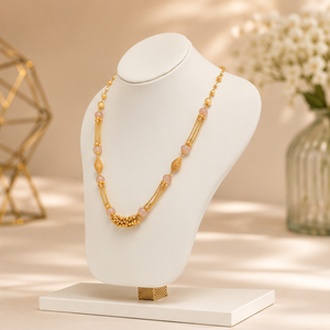 Gold Designer <b>Beaded</b> <b>Necklace</b> with Pearl Drops and Chain Layers for Women Traditional Wedding Festive Ethnic Jewelry - Product Image 2