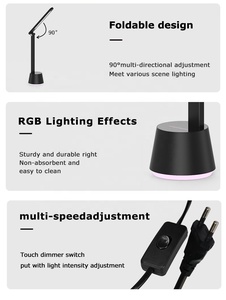 SML Led 독서 램프 터치 컨트롤 RGB 야간 책상 램프 USB 충전식 아이 케어 테이블 램프 접이식 디자인 블랙 메탈 라이트 - Product Image 3