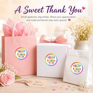 Round Thank You <b>Stickers</b> With Rainbow Border Clear Printing <b>Waterproof</b> Self Adhesive Labels For Gift Craft - Product Image 2