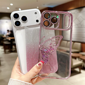 เคสโทรศัพท์เคลือบทองด้านแบบมีกลิตเตอร์เลเซอร์แม่เหล็กสำหรับ iPhone 16 15 14 Pro Max, เคสสำหรับ iPhone 17 Pro Max ลายผีเสื้อ - Product Image 3