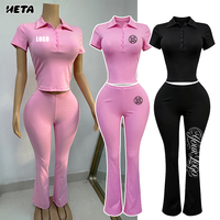Ensemble deux pièces Y2K pour femme : Polo et pantalon personnalisables avec logo – Tenue décontractée été 2026 en coton et élasthanne, couleur unie – Vente en gros