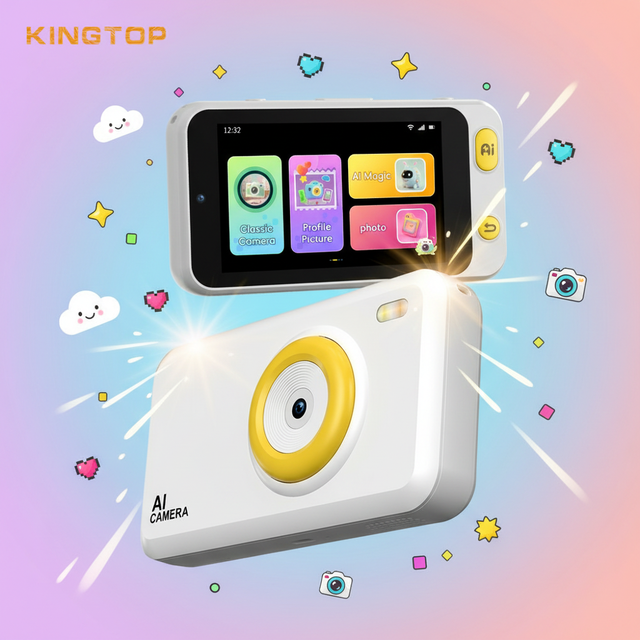 AI Kids Camera 1080p HD with Object Recognition & English Translation Selfie Ready Dual Lenses 4" Screen-Gift for 5-12 Year Olds