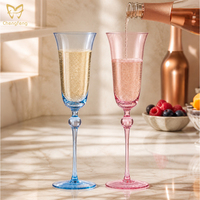 Ensemble de flûtes à champagne rose/bleu de 200 ml, gobelets en verre de Murano antique à forme de tulipe évasée, verres à vin mousseux pour mariage et fête