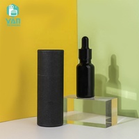 YAN Packaging Flacon compte-gouttes rond en verre opaque noir de luxe de 20 ml avec tube en papier noir, ensemble pour huile essentielle, sérum, cosmétique