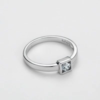 Anillo Clásico de Plata de Ley S925 con Corte Princesa y Circonita Cúbica, Anillo de Compromiso y Boda Cuadrado para Mujer, Joyería al por Mayor