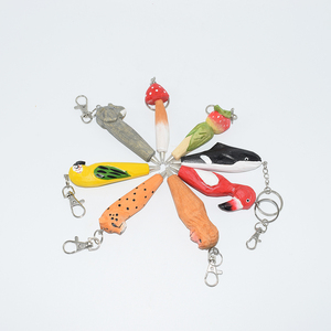 Eco-friendly Gel Pen with Wood Carving Key Chain Creative Animal Wooden Handmade Painted Pen Wood Carved Animal Pens