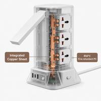 Torre de Enchufes Vertical Multifuncional con Lámpara de Escritorio LED, 36 Tomas Universales, 3 Puertos USB, Cable de Extensión con Enchufe Europeo de 2m