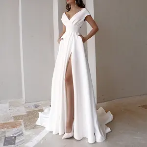 Новое поступление 2023, женские белые сексуальные вечерние платья с V-образным вырезом, женское вечернее платье с высокой талией, длинное вечернее платье Макси