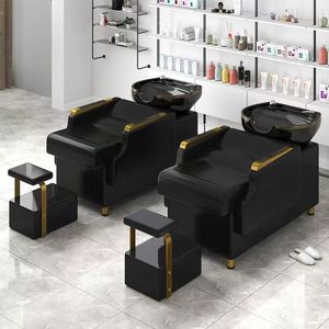 Contemporary PU Leather Shampoo Chair with Porcelain Basin and Removable <b>Footrest</b> for Salon Furniture - Product Image 3