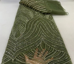 Épais Bordado de lentejuelas de encaje 3D Perlé <span class=keywords><strong>Tulle</strong></span> Floral Brodé Net Tissu Comercio mayorista Sequin Dentelle Tissu - Product Image 5