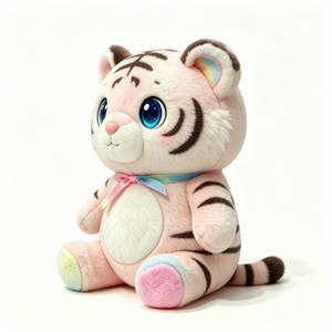 Peluche Tigre Assis Personnalisé avec Accent Arc-en-ciel, Adorable Peluche Tigre Rose Rayé avec Nœud Arc-en-ciel, Animal en Peluche Tigre Rose - Product Image 5