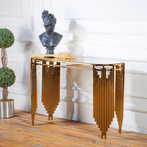 Meubles de salon, nouvelle conception, table <span class=keywords><strong>console</strong></span> en <span class=keywords><strong>acier</strong></span> inoxydable doré, plateau en <span class=keywords><strong>verre</strong></span>, table <span class=keywords><strong>console</strong></span> moderne, tables consoles - Product Image 2