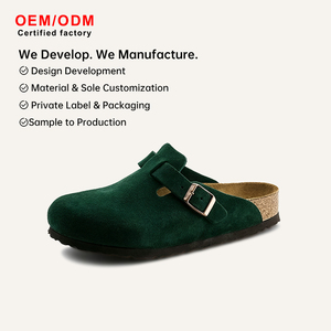 Mules intemporelles à semelle en bois unisexe en cuir nubuck de vache et daim, sabots sans talon, pantoufles 2026 faciles à enfiler, chaussures plates confortables - Product Image 1
