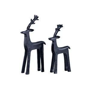 Accent Deer Set <b>Christmas</b> <b>Decoration</b> Black Reindeer Sculpture Metal Indoor Festive Decorative Deer Figurine - Product Image 1