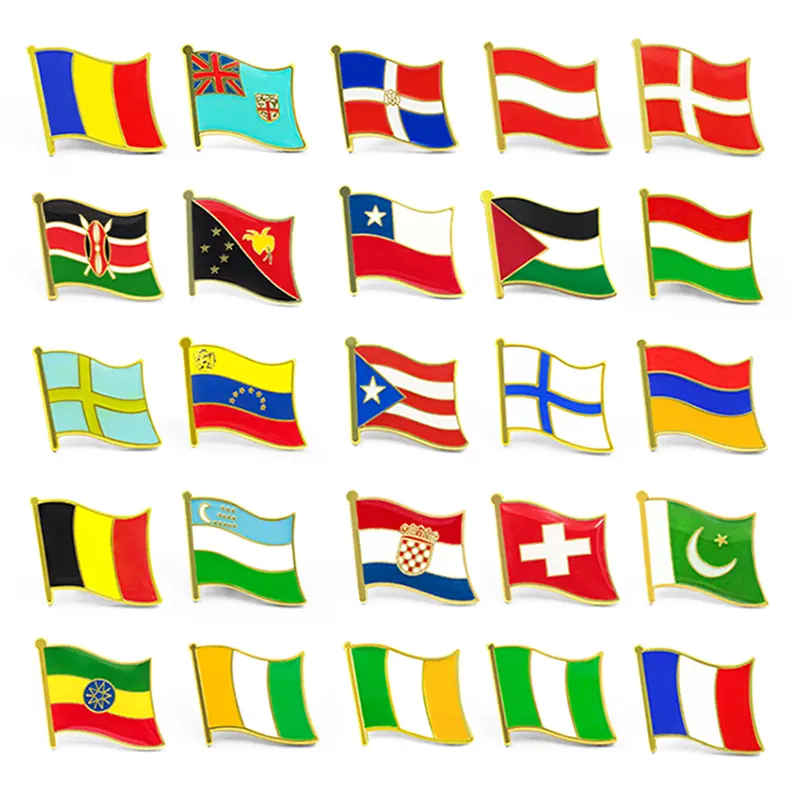 Recuerdos de artesanía de Metal personalizados Pin de esmalte duro suave insignia imán Bandera de País Pin de solapa bandera países de todo el mundo