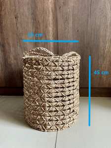 Handmade Water Hyacinth Storage Basket with Handles Woven <b>Laundry</b> Hamper Toy Organizer for Home Decor Nursery Bin - Product Image 4