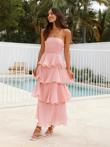 Nouveau Sexy à la mode sans bretelles dos nu gâteau robe XL grande taille couleur unie robes décontractées pour les femmes - Product Image 5