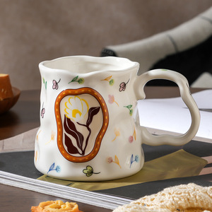 380ml tasse à café en céramique Unique Style nordique fleur irrégulière conception main pincée chaud thermique expresso café ODM cadeau de noël - Product Image 6