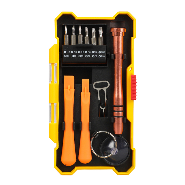 17 Pieces Mobile Phone Repair Precision Screwdriver Tool Kit with Bits and Pin for Retrieving and Aluminum Handle and Pry Bar