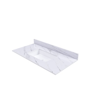 Modern Carrara White Stone Bathroom <strong>Vanity</strong> Top with Undermount Rectangle Ceramic Sink PVC <strong>Case</strong> and Bath Mirror - Product Image 3