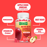 Gummies Keto+ACV avec vinaigre de cidre de pomme, racine de betterave, grenade, B12, folate pour la gestion du poids, la combustion des graisses et le soutien énergétique