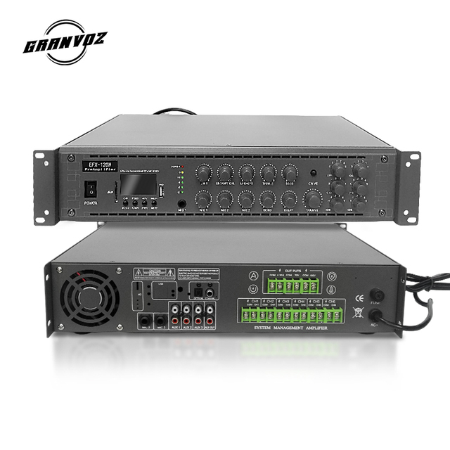 Professional 6 Zone 2U 120W Echo Metal PA Amplifier with USB/SD/FM/BT/SCREEN Inputs 70V/100V Output for Public Address System