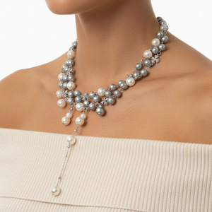 Collier ras du cou vintage élégant multicolore avec perles et pompons, personnalisé, nouvelle mode, luxe, perles, <span class=keywords><strong>croix</strong></span>, pour femmes - Product Image 2