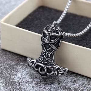 Nordic Retro Stainless Steel Viking Thor's Hammer Pendant Necklace Men's Gift Jewelry Fashion Accessory - Product Image 2
