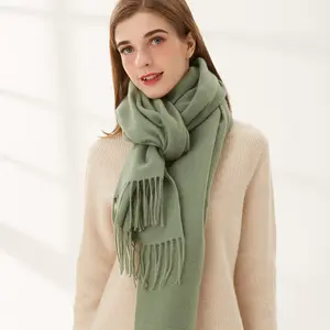 Custom Brand Label Winter Scarves Soft Wool Cashmere Hand Feeling Pashmin Shawl Scarf Double Sides Brushed Women Scarves