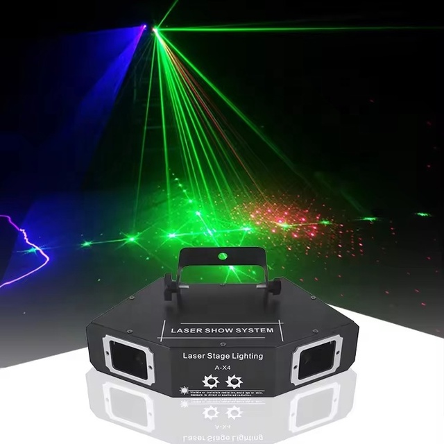 Hong He 4 Eye RGB Scan Gobo Laser Strobe Light IP33 Stage Disco DJ Party KTV DMX Colorful Effects Bar Club