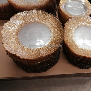 Platos de Cristal Transparentes con Borde Dorado para Bodas, Platos Base con Diseño Floral, Venta al Por Mayor - Product Image 2