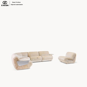Juego de Sofás en Forma de L de Diseño Italiano Clásico y Lujoso para Sala de Estar de Villa - Sofá de Terciopelo - Product Image 5