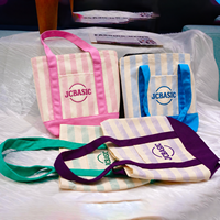 Sac fourre-tout en toile de coton réutilisable à grande capacité avec poche avant, personnalisable avec logo brodé rayé, vente en gros