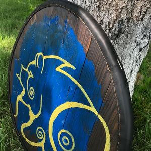 Bouclier médiéval de concepteur rond bleu nautique Bouclier de loup de jante de ciel avec du cuir pour le cadeau pour la fête des mères et le cadeau de Noël - Product Image 1