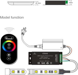 Controlador de Tira LED RGB <span class=keywords><strong>HELAN</strong></span> GT666, Inalámbrico, con Control Remoto Táctil RF, DC 12V/24V 18A, 3 Canales, Alcance de 20M, Carga Máxima de 360W, Interruptor Regulador - Product Image 6