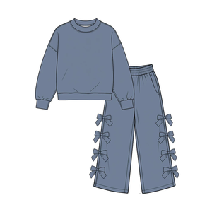 Nouvel ensemble de vêtements pour bébés filles, couleur unie, coton, nœuds, vêtements assortis pour enfants - Product Image 6