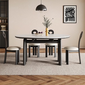 Ancient Coin <b>Dining</b> <b>Table</b> <b>Round</b> Extendable <b>Solid</b> <b>Wood</b> Modern Minimalist Design For Home <b>Dining</b> Room - Product Image 4