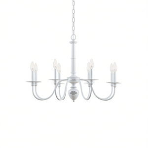 Lustre traditionnel en métal blanc à 8 lumières E27 LED, style farmhouse, luminaire de plafond intérieur - Product Image 1