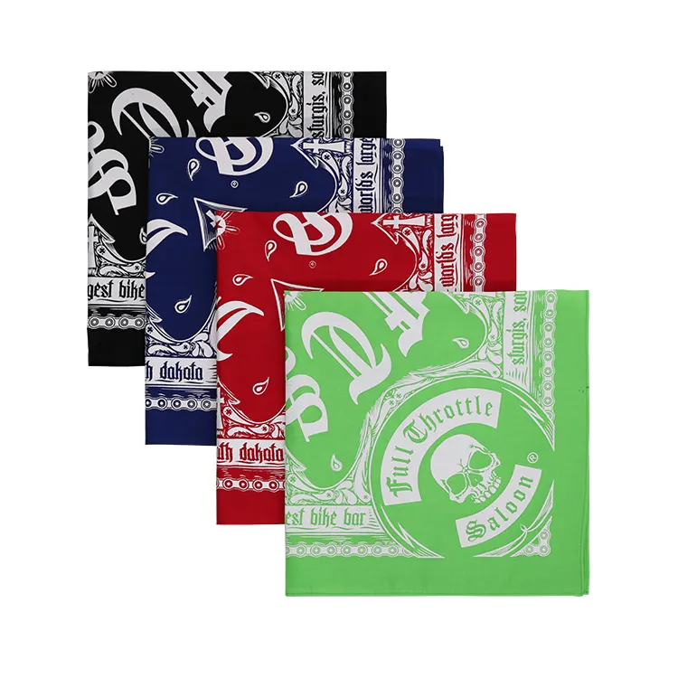 Bandana de algodón con doble impresión personalizada, Bandana cuadrada con logotipo personalizado de fábrica
