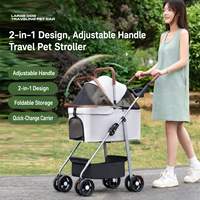 Cochecito para Mascotas 2 en 1 Desmontable e Impermeable, Plegable con una Mano, Carrito de Viaje para Perros y Gatos, Mango Ajustable, Ruedas con Amortiguación