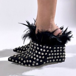 ขายร้อนผู้หญิง Feather ลิ่มล่อสุภาพสตรีชี้ Toe Rhinestone Studded ออกแบบลิ่มส้นรองเท้าแตะล่อ - Product Image 6