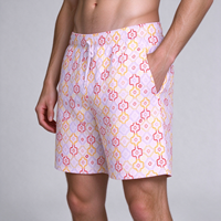 Shorts de plage pour hommes avec logo personnalisé, sublimation géométrique, impression intégrale, séchage rapide, cordon de serrage, décontractés, pour l'été, vente en gros ODM
