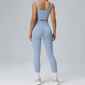 Conjuntos Deportivos para <span class=keywords><strong>Mujer</strong></span>, Dos Piezas, <span class=keywords><strong>Camiseta</strong></span> sin Mangas, Leggings de Cintura Alta a Juego, Conjuntos de Gimnasio, Conjunto de Yoga - Product Image 4