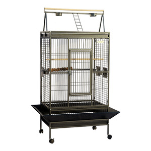 Cage à oiseaux en acier inoxydable noir de luxe à grand espace, prix de gros, pour perroquet, canari, perruche, avec roulettes - Product Image 2